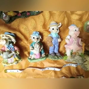 Set of 4 pigs farmer softball mom daughter one cow figurines collectables